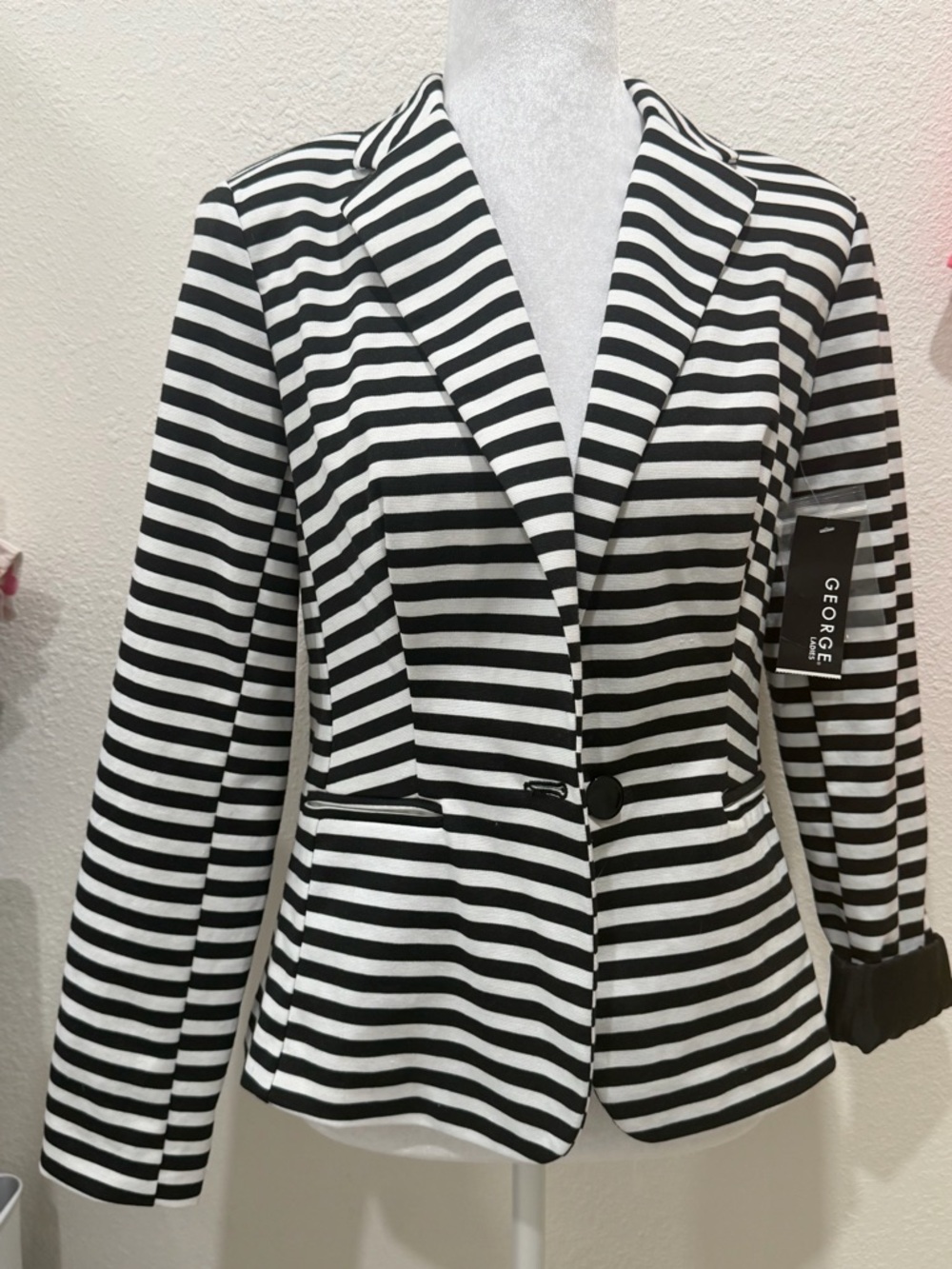 George Black and White Striped Women's Blazer
